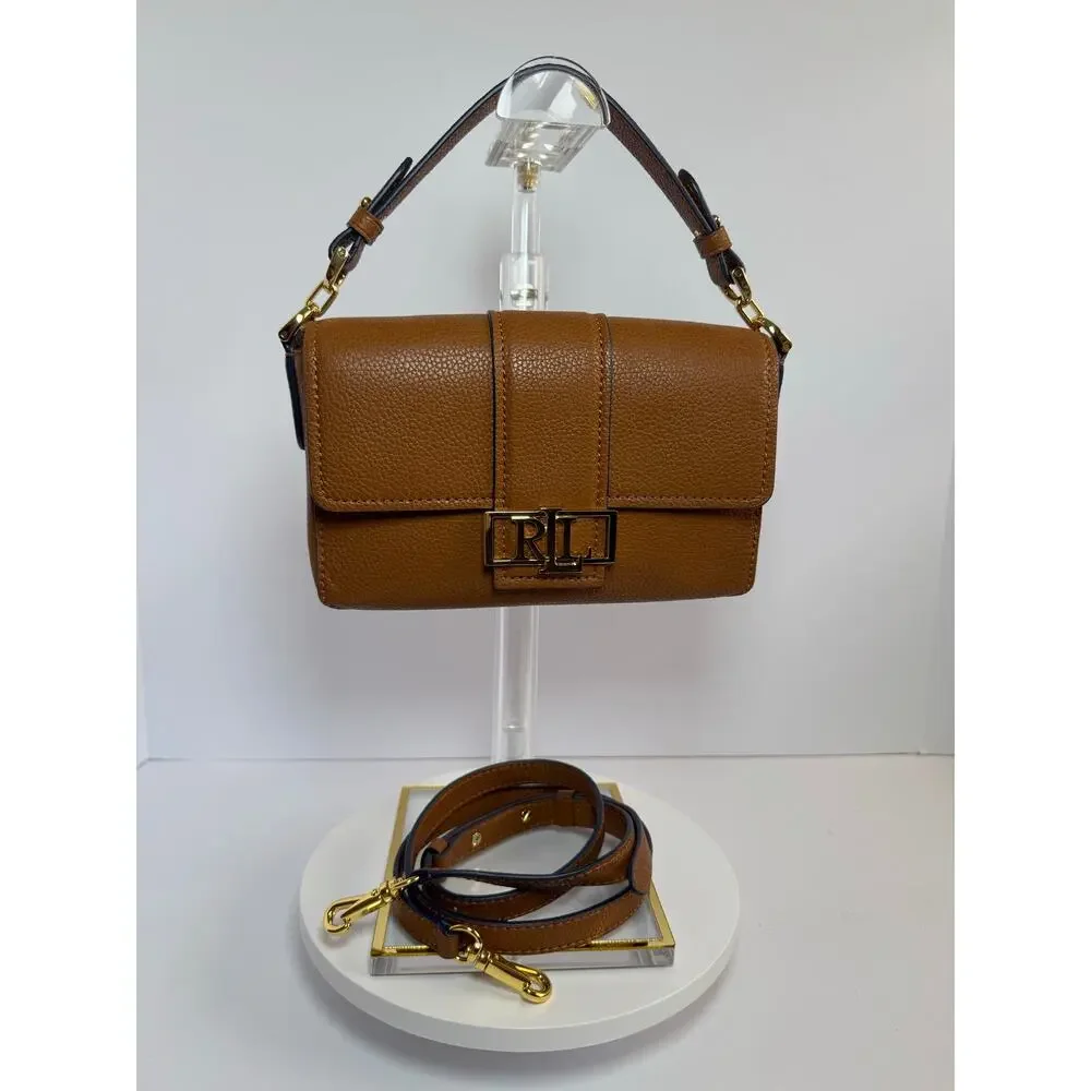 Lauren Ralph Lauren Spencer Leather Shoulder Bag Brown Gold LRL SAMPLE - Picture 5 of 16